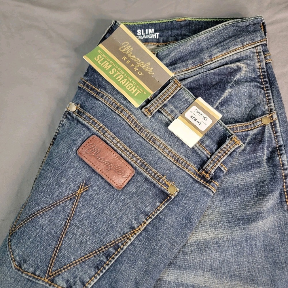 NWT Wrangler Retro Slim Straight Jeans Men's 35x32 Blue Dark Wash Cowboy Denim